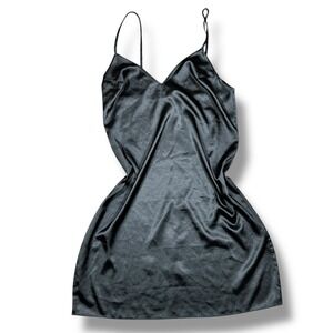 Victoria's Secret Black Satin Slip Dress Mini Size M Coquette Boudoir Y2K Glam
